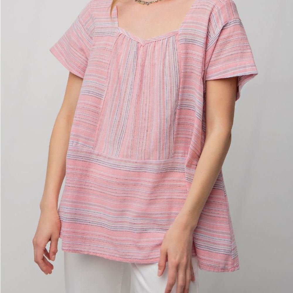 NWT EASEL Bohemian Pink Stripe Tie Top S M L